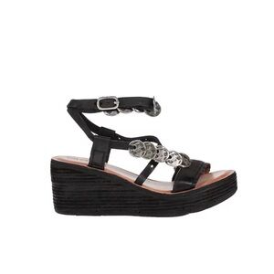 AS 98 Sandals 41 10 10.5 Wedge Leather Black Airstep Shoes Boho Strap Ankle Noa